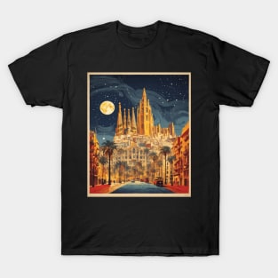 Barcelona Starry Night Spain Travel Tourism Retro Vintage Art T-Shirt